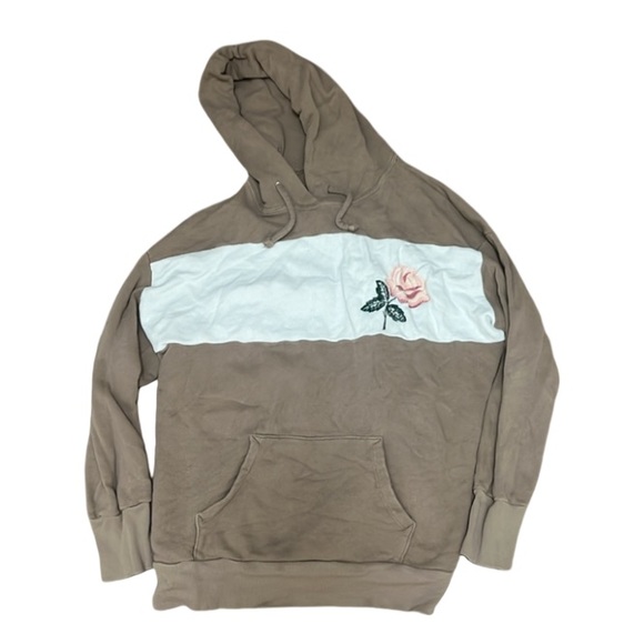 Wildfox Brown & White Rose Flower Embroidered Oversized Hoodie - Picture 5 of 6